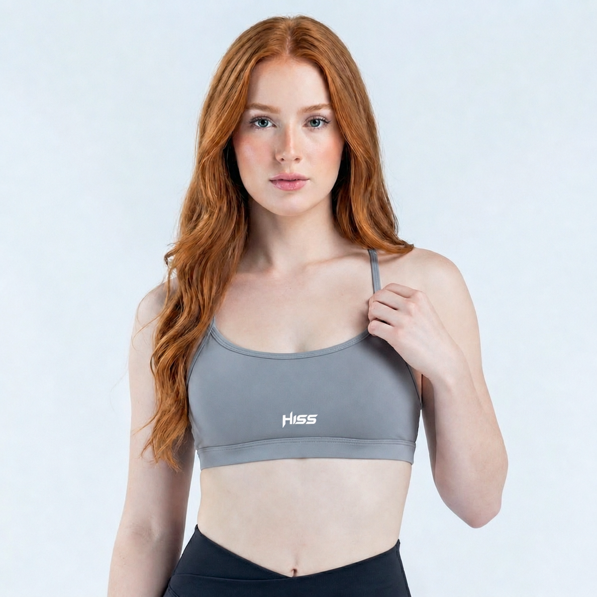 HISS Supportive Sports Bra in Rhino Grey — front view