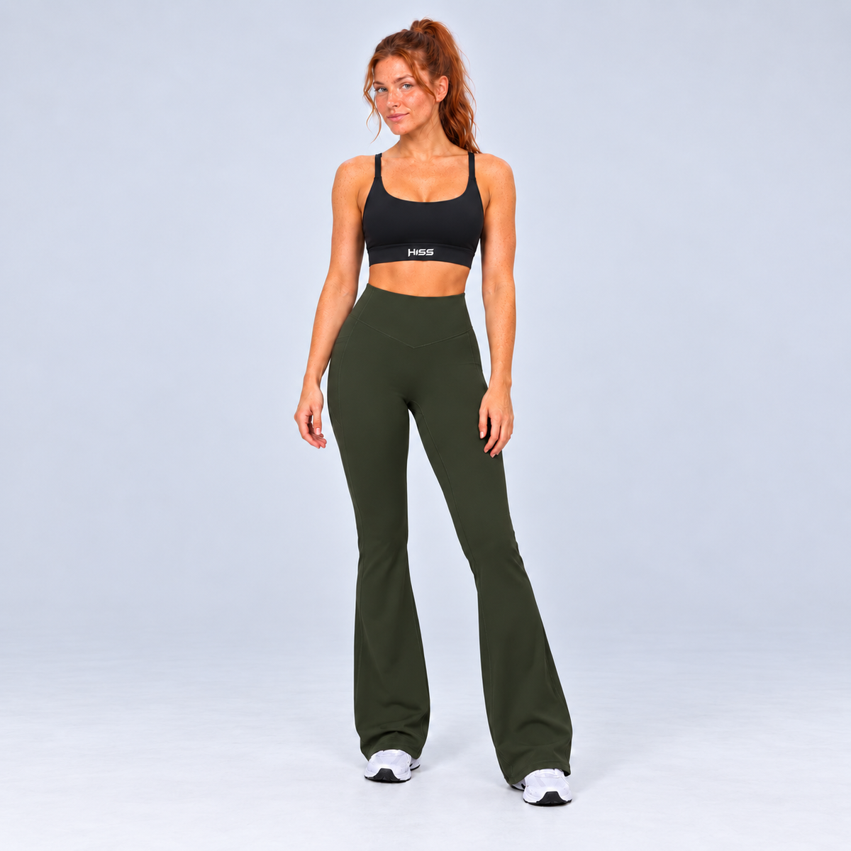 HISS Breathable Flare Pant in Green — front view