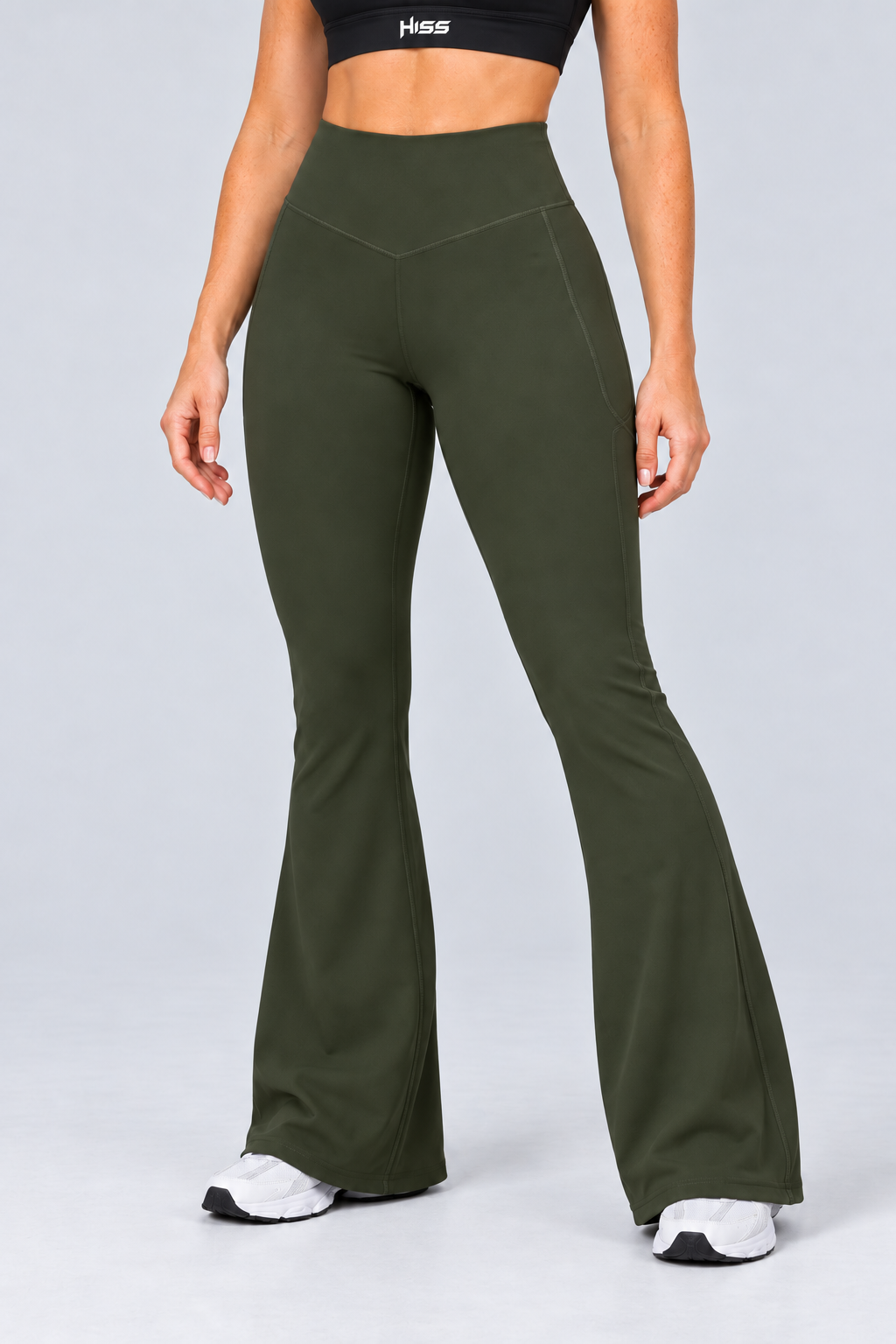 HISS Breathable Flare Pant in Green — front detail