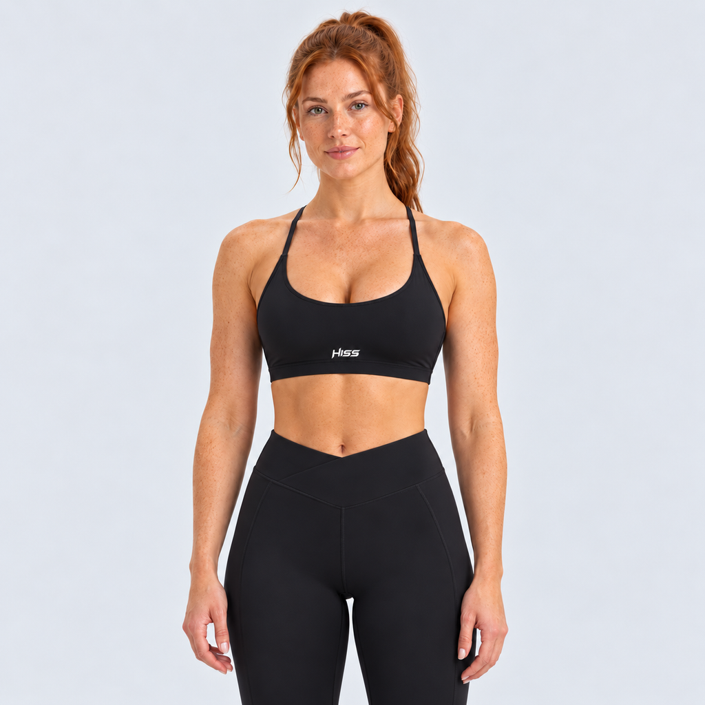 HISS Breathable Sports Bra in Black — front view