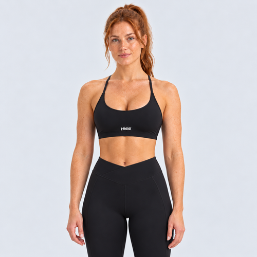 HISS Breathable Sports Bra in Black — front view