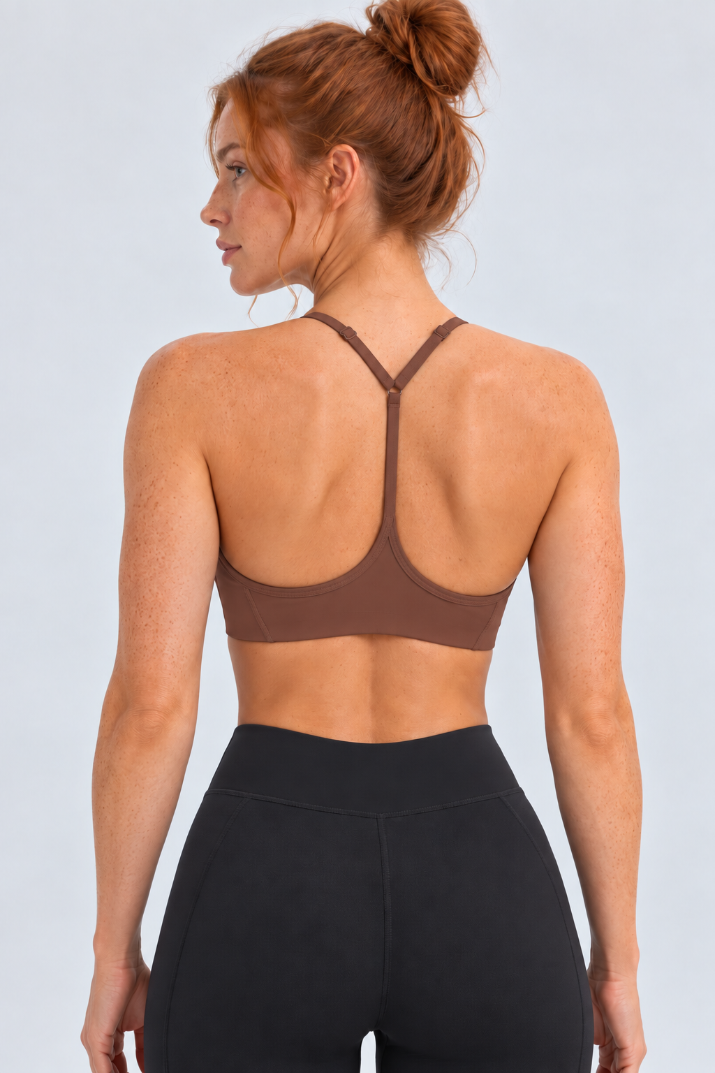 HISS Breathable Sports Bra in Brown — back view