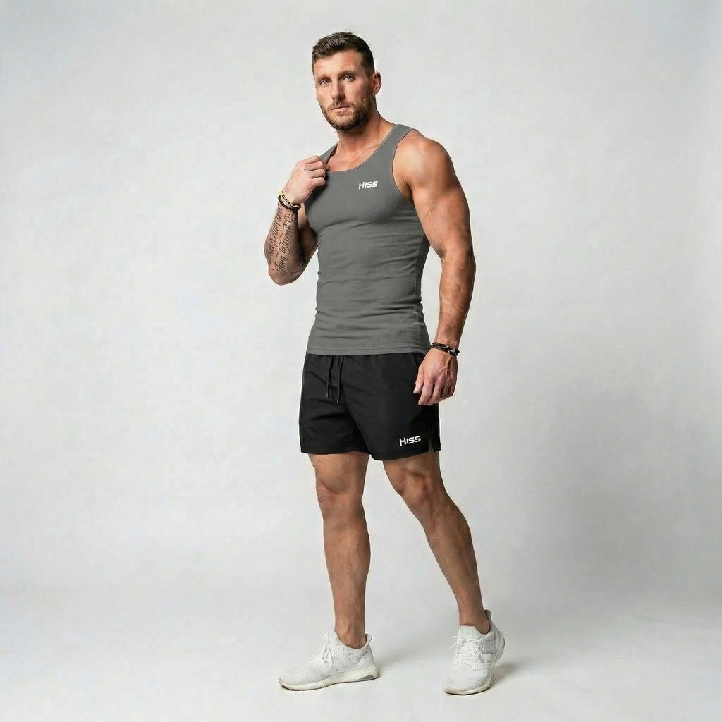HISS Tank Top in Dark Gray — full-length front view