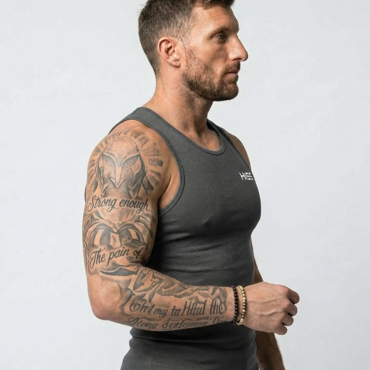 HISS Tank Top in Dark Gray — upper-body side view